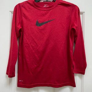Nike Boys Dri-Fit Red Long Sleeve Swoosh T Shirt Size M